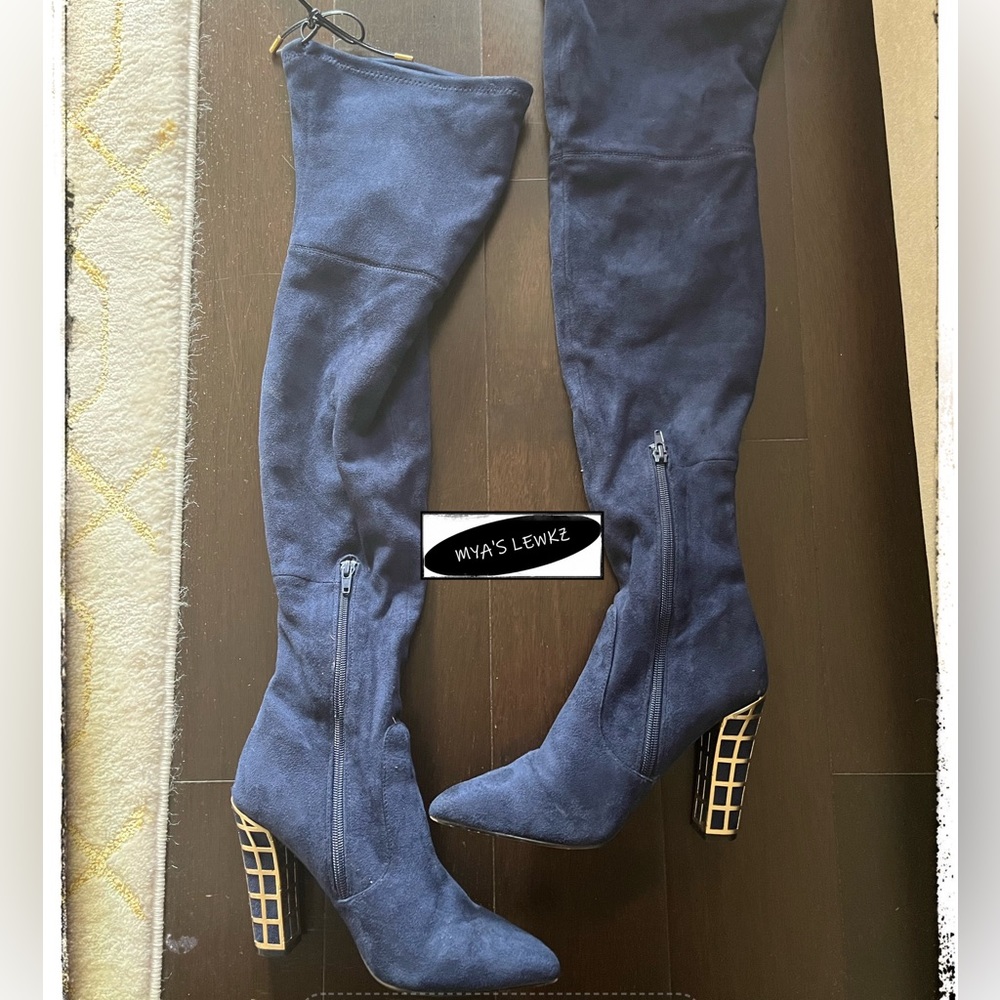 Brian Atwood Blue Suede Over the Knee Dress Boots